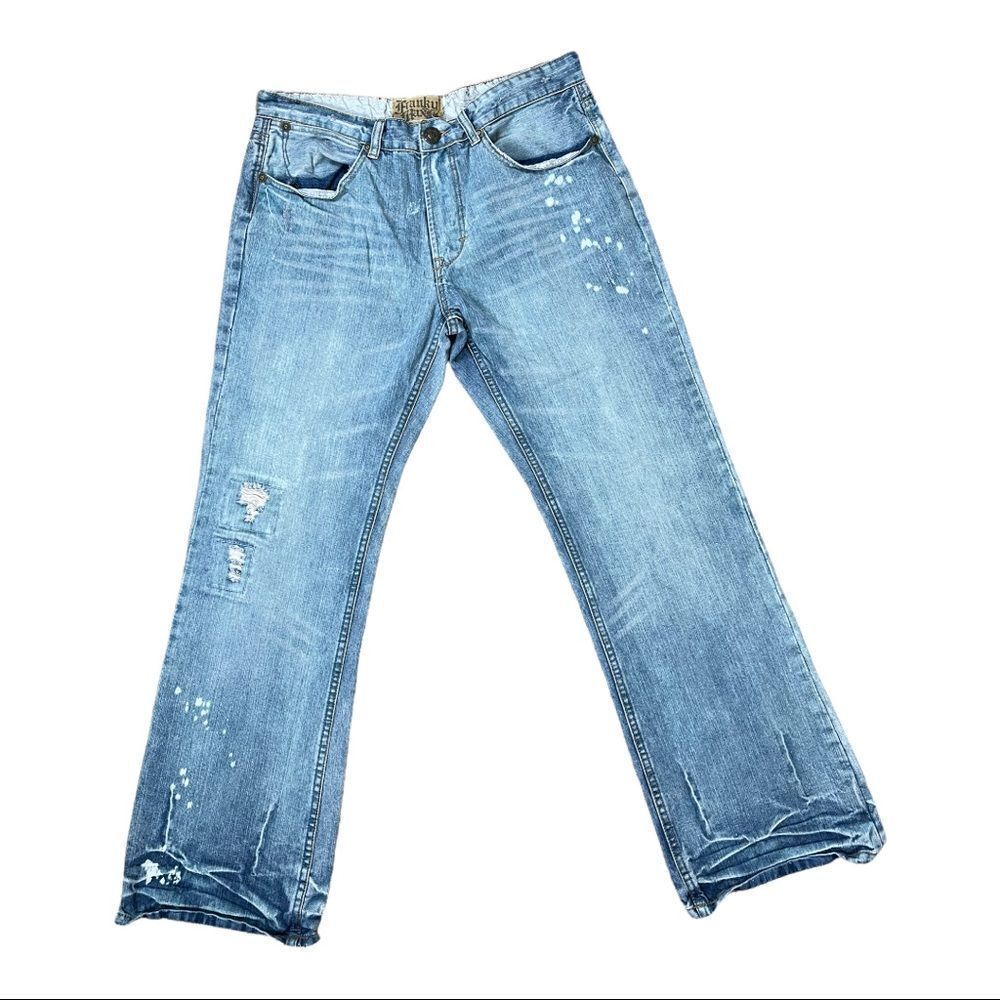Franky Max Boot Cut Leather Patch & Studs Light Wash 36X31 Jeans